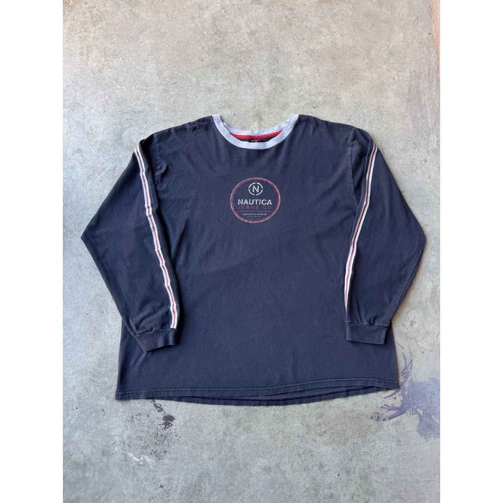 VTG Nautica Jeans Long Sleeve Durable Denim Graphic Surfer Skater Y2K T-Shirt XL